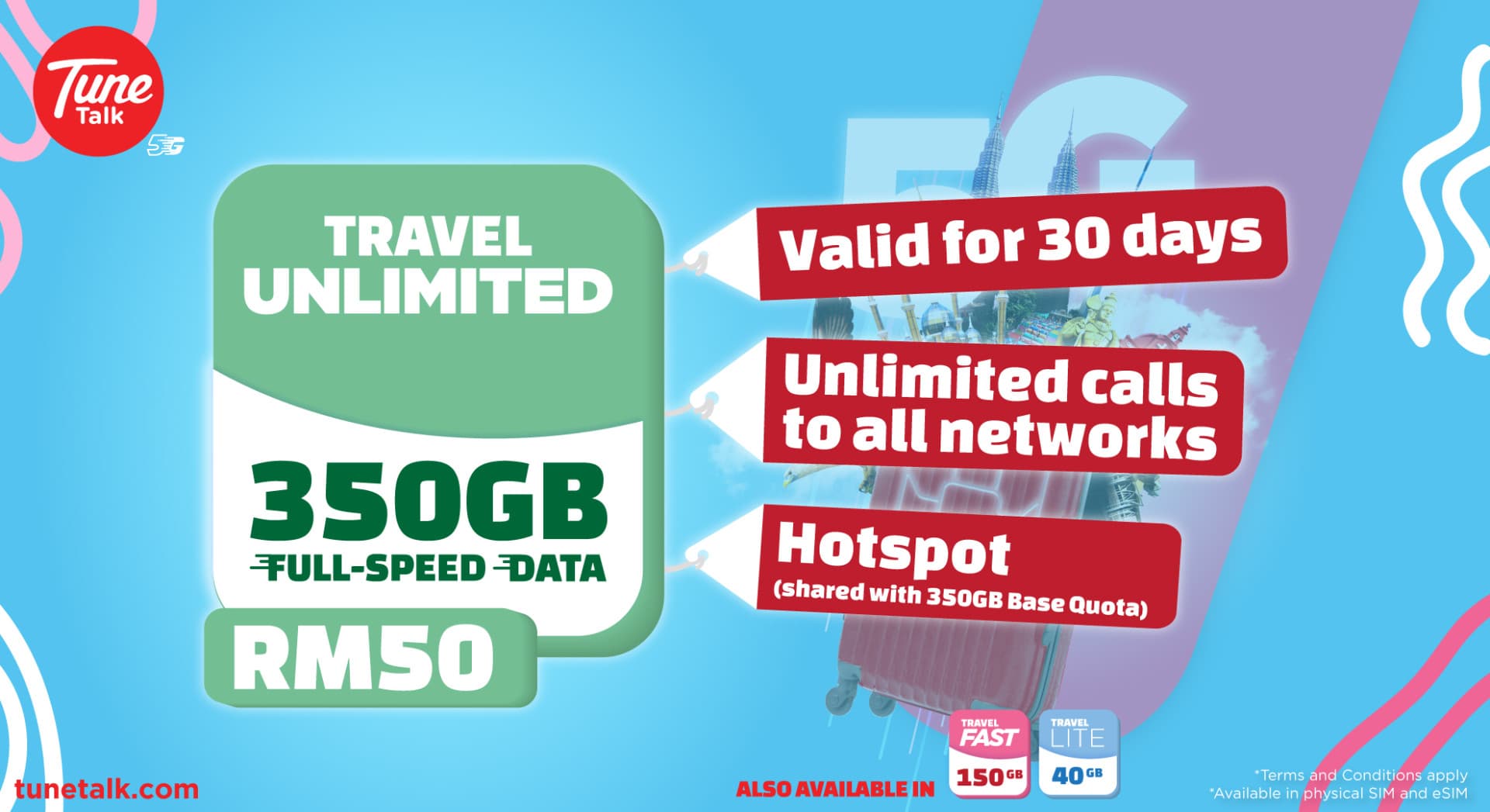 말레이시아 5G 심카드 (페낭 국제공항 수령) (15GB/35GB/무제한) - 대표 이미지